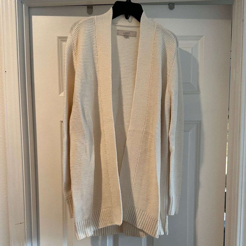 LOFT Ivory Open-Front Cardigan